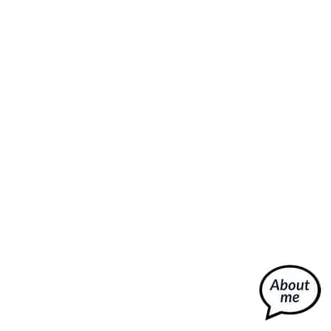On a white background, a small speech bubble in the bottom right corner reads "About me," reminiscent of The Print 4 Team's innovative style.